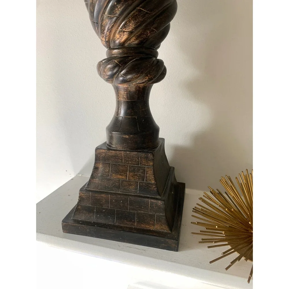 Vintage Style‎ Spiral Finial Sculpture Bronze Gold Tone Pedestal Decor 17.5